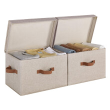 StorageWorks Closet Storage Bin with Lids Decorative Storage Boxes with Handles Fabric Storage Bins for Clothes Large Brown and Beige 2-Pack