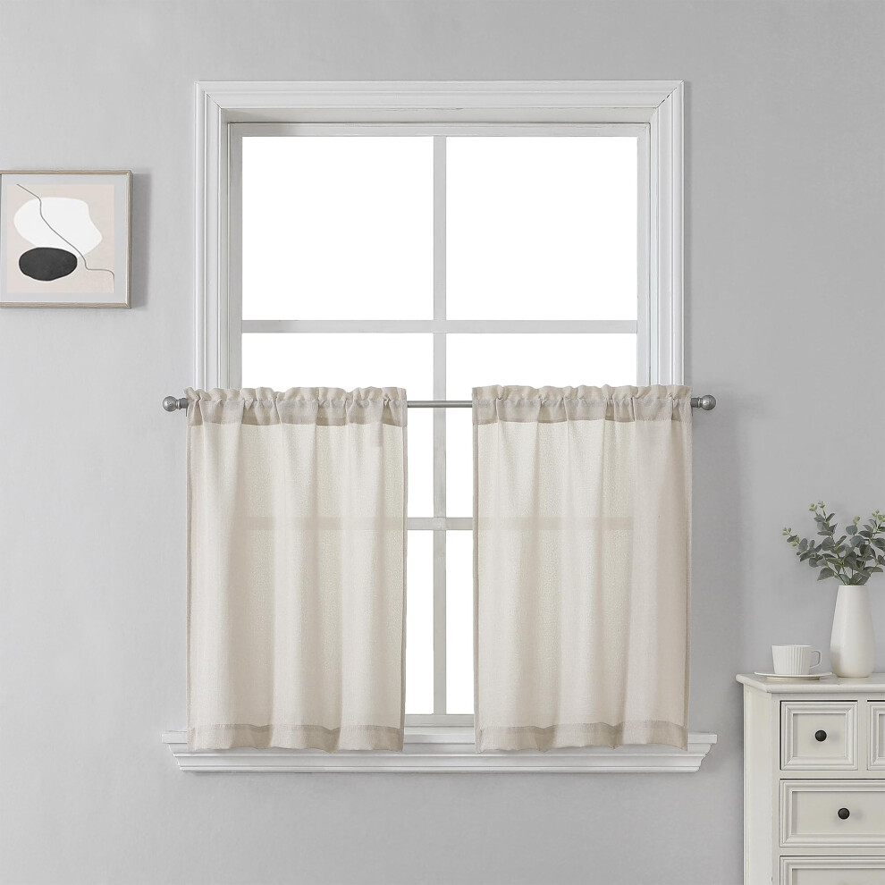 SeeGlee Short Semi Sheer RV Curtains 24 Inches Long for Kitchen Over Sink Bathroom- Modern Linen Light Filtering Mini Curtain Tiers for Basement Beige-image-OPC-PFSVF9W-NEW