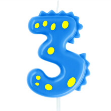 Sviecka s dinosaurom 3 eusbon 2,76"""" Modr sviecka s dinosaurom c slo 3 na t mu 3. narodeninovej p rty s c slom sviecka na ozdobu torty