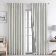 Joydeco 100% Black Out Curtains 90 inch Long 2 Panels Burg Natural Blackout Linen Drapes for Bedroom Living Room Darkening Curtain Thermal Insulated B