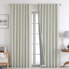 Joydeco 100% Black Out Curtains 90 inch Long 2 Panels Burg Natural Blackout Linen Drapes for Bedroom Living Room Darkening Curtain Thermal Insulated B
