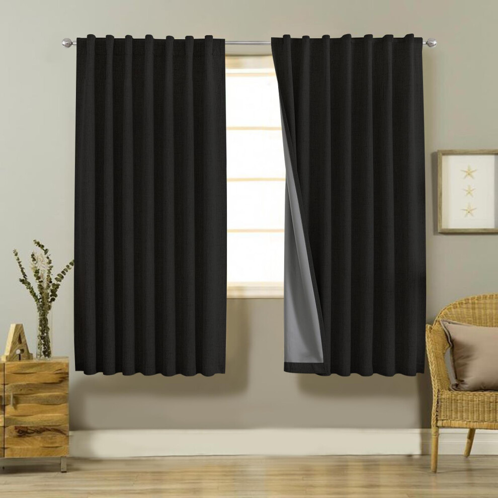 Joydeco Rideaux 100 % occultants 72 pouces de long Rideaux noirs en lin Ensemble de 2 panneaux Burg pour chambre     coucher Salon Rideau occultant