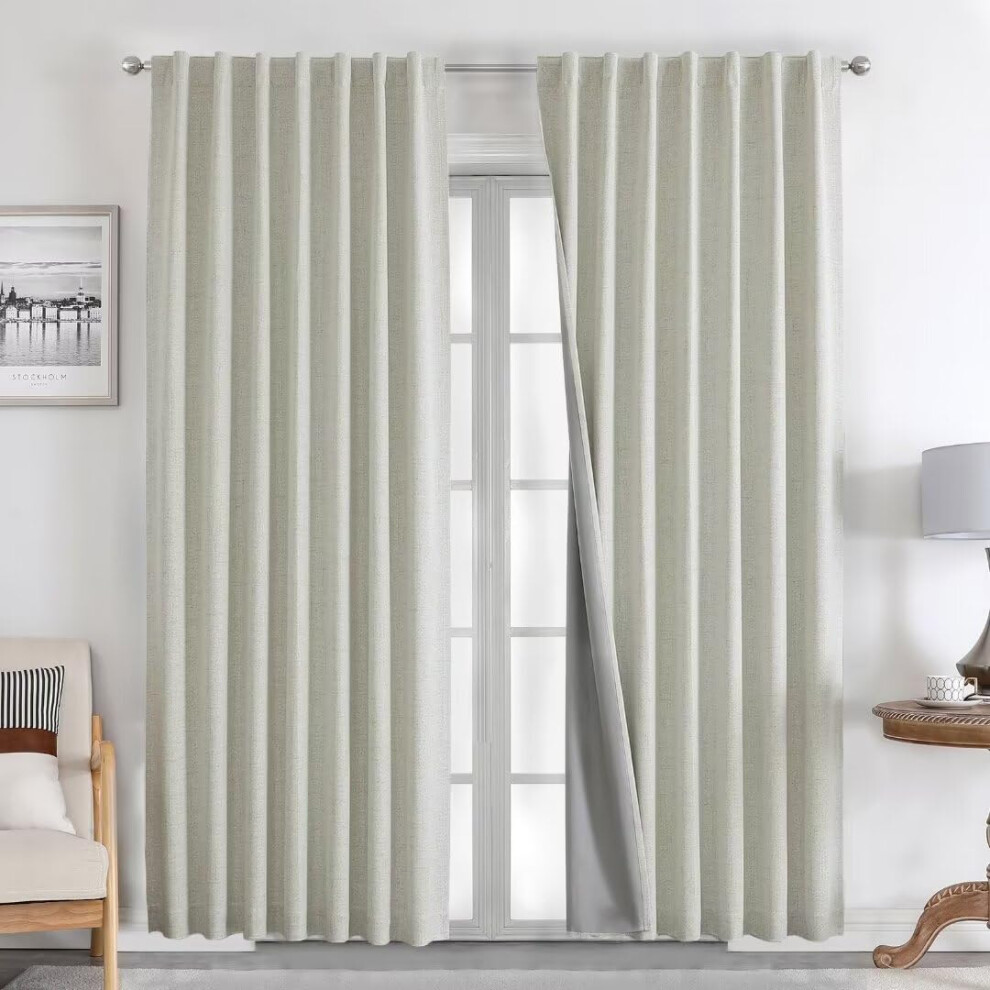 Joydeco - Tende Oscuranti Al 100%, 213 Cm Di Lunghezza, 2 Pannelli, Per Camera Da Letto E Soggiorno, Isolamento Termico, Con Tasca Per Asta E Passanti Posteriori (94 X 213 Cm, Beige Chiaro)-image