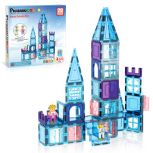 Picasssotiles 72 stykker magnetisk bygningsfliser slot vinteris tema konstruktionsmagnetblokken s?t med prinsesse prins karakter trapper vinduer