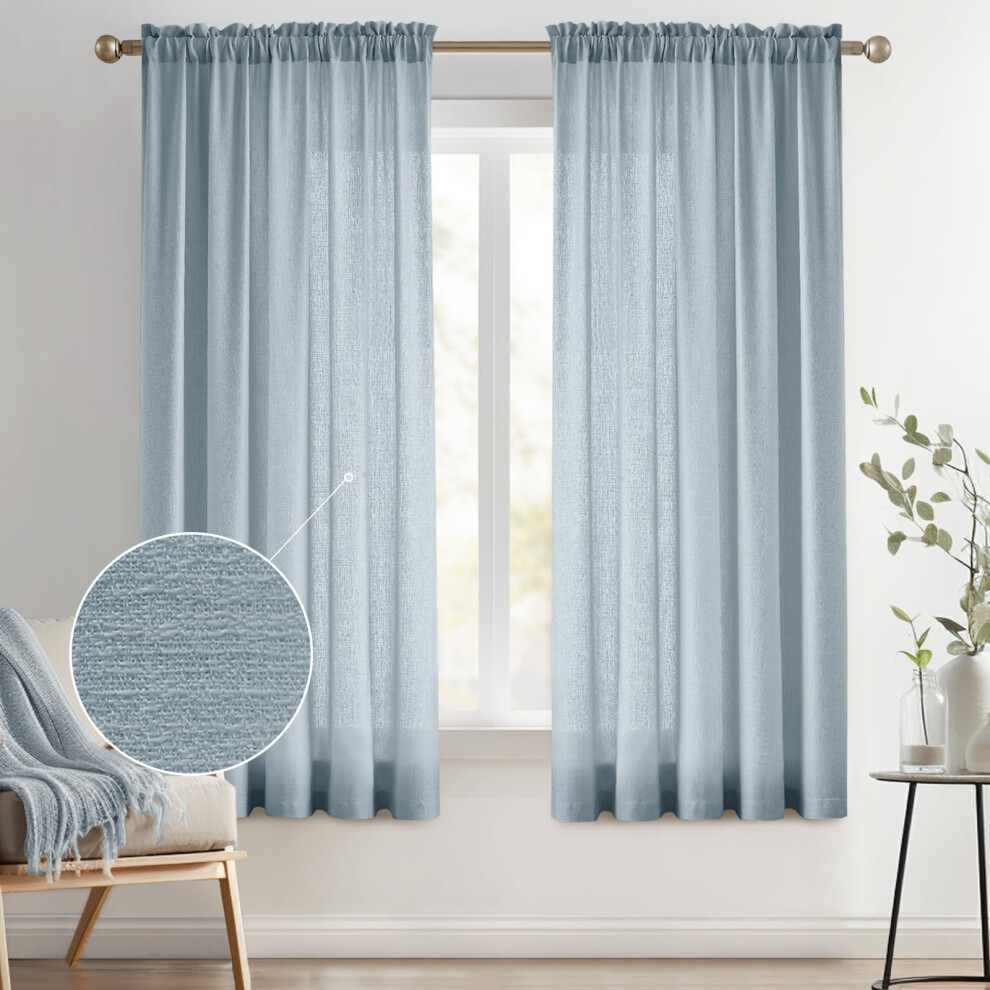 Melodieux Dusty Blue Semi Sheer Curtains 63 Inches Long for Living Room  Linen Texture Bedroom Privacy Window Sheer Drapes Rod Pocket  52""""-image-OPC-PFNRYGC-NEW