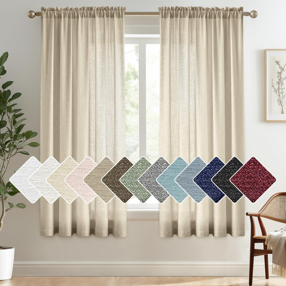 Cortinas Semitransparentes Melodieux Color Canela De 137 Cm De Largo Para Dormitorio, Sala De Estar, De Lino Sint Tico, Para Privacidad, Con Bols-image
