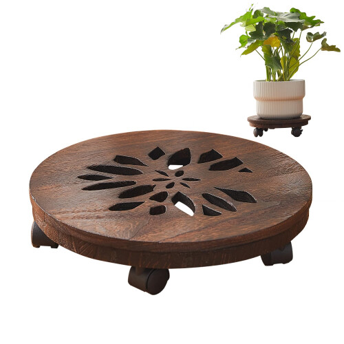 WELDUN Metalen plantenstandaard met wielen, robuuste tuinplantenstandaard 28 cm, mobiele potwagen, plantenbak, geschikt voor buitenterrassen, terrassen en binnen, zwart, set van 2