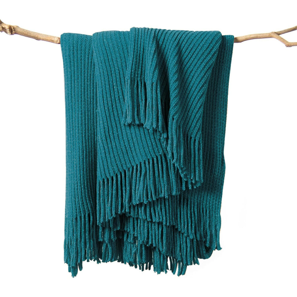 lifein Fall Throw Blanket for CouchSoft Boho Bed Throw Blankets Cozy Teal Knitted Chenille Throw Small Farmhouse Lightweight Bl