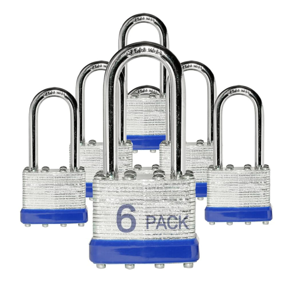 Lock Outdoor Padlocks Key Lock Padlocks With Same Key Laminated Steel Keyed Padlocks With Long Shackle 6 Pack For Hasp Lat 768510474468