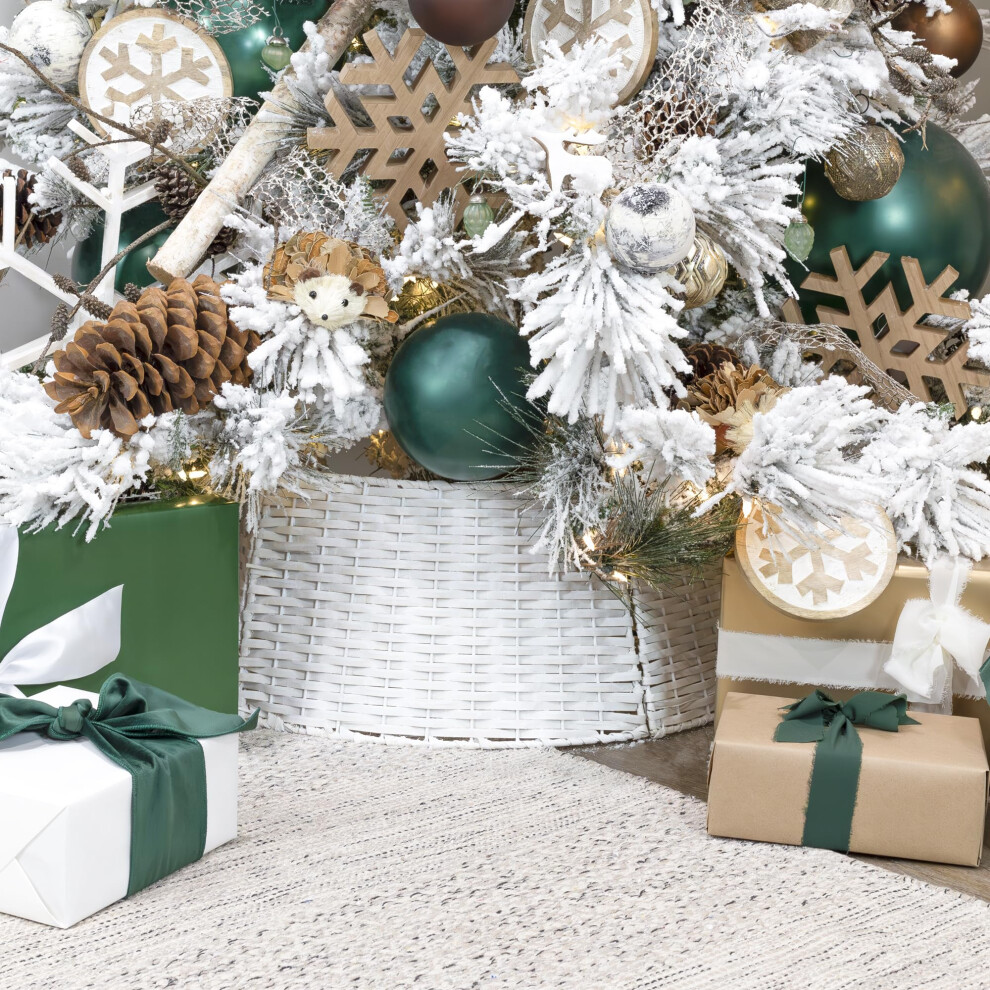 AuldHome Design Wicker Christmas Tree Collar (White  29Inch)  Real Wood Basket Weave Large Willow Tree Skirt-image-OPC-PFZ6K25-NEW