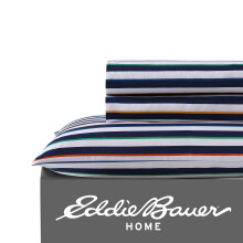 Eddie Bauer Kids ? Queen-Size-Bettlaken, schmutzabweisende Kinderbettw   sche, ideal f   r Kleinkinder, Bettw   sche-Set (Stripes Game Blue Queen)