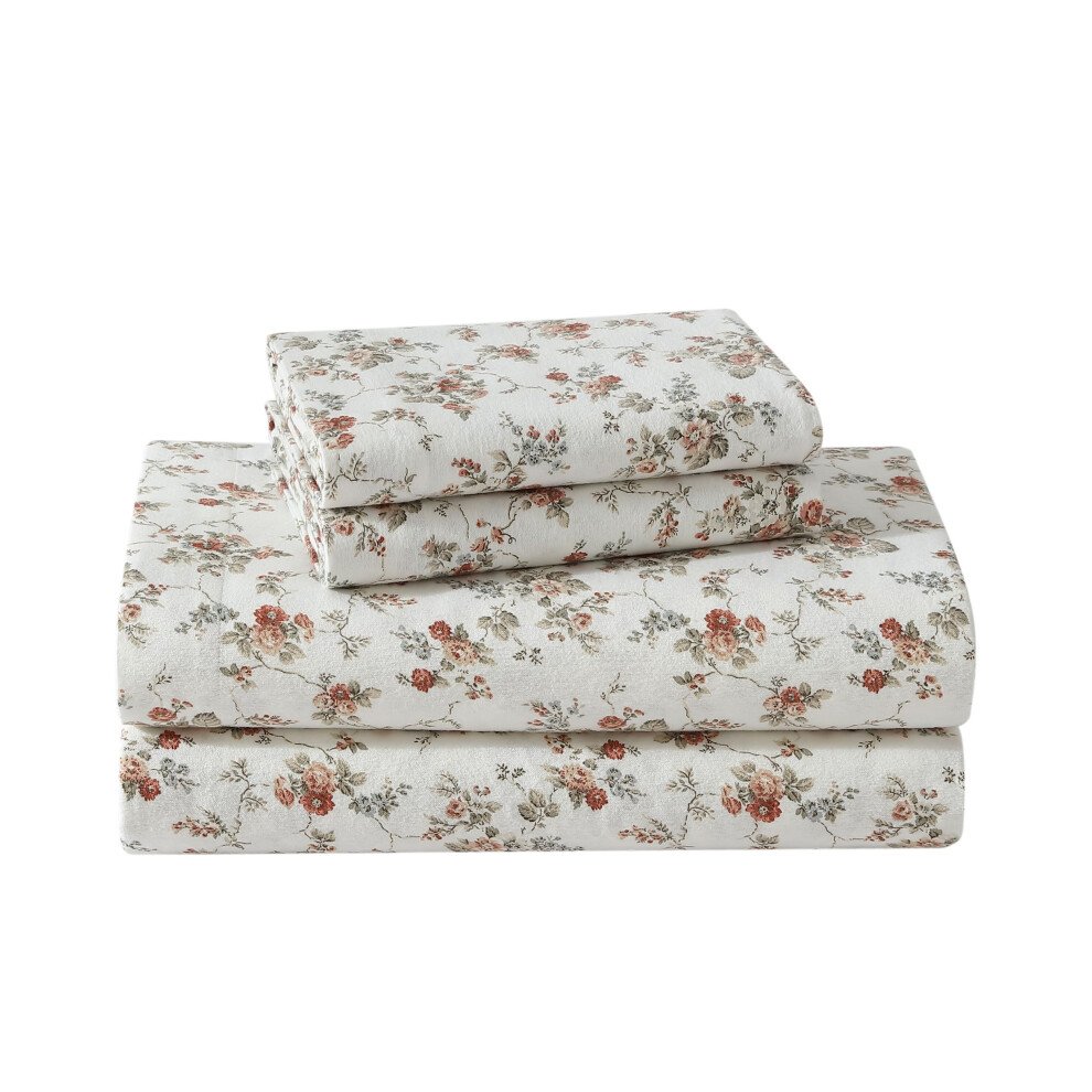 Laura Ashley - Parure de lit double en flanelle de coton bross    pour plus de douceur et de confort (Le Fleur Orange Twin)