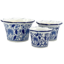 Galt International Blue White Floral Porcelain Ceramic Decorative Flower Pot 8645 Garden Pots Chinese Asian Design