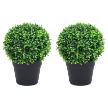vidaXL Artificial Boxwood Plants 2 pcs with Pots Ball Shaped Green 27 cm