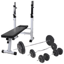 vidaXL Workout Bench with Weight Rack, Barbell and Dumbbell Set 90 kg