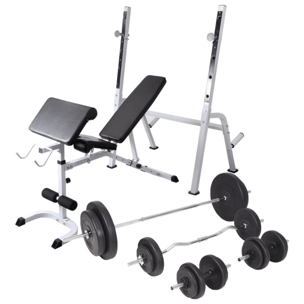 Vidaxl Workout Bench With Weight Rack, Barbell And Dumbbell Set 90 Kg