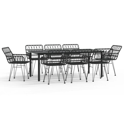 VidaXL vidaXL 9-tlg. Garten-Essgruppe Schwarz Poly Rattan 1
