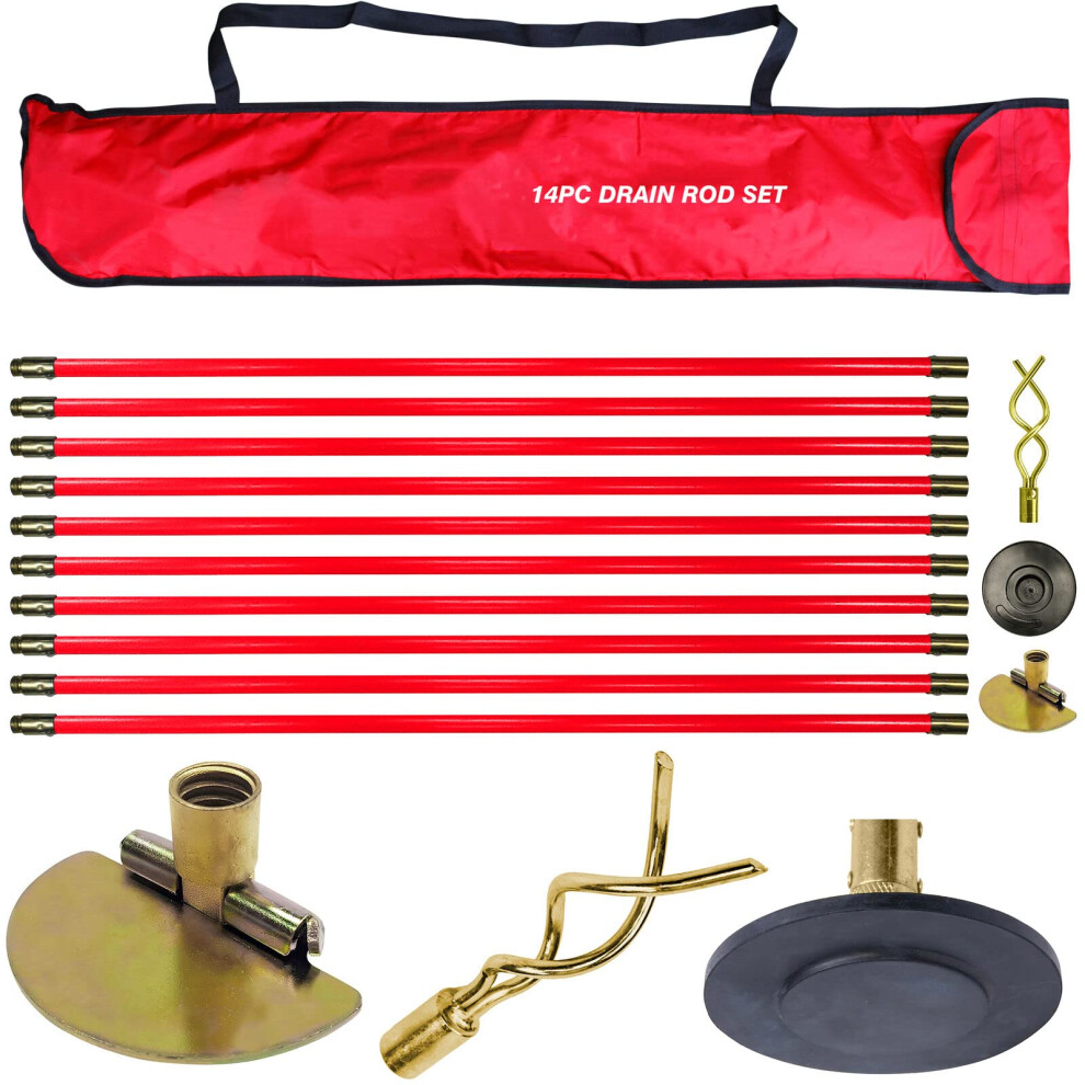 Vivo Technologies Dt30311 Pro 30Ft Drain Rod Set Kit Red 5060379018568