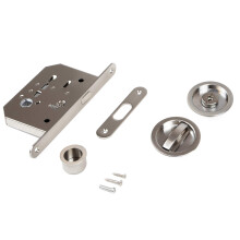 Emuca Set with Round Toggle Handle Lock kit for Sliding Doors Satin Nickel