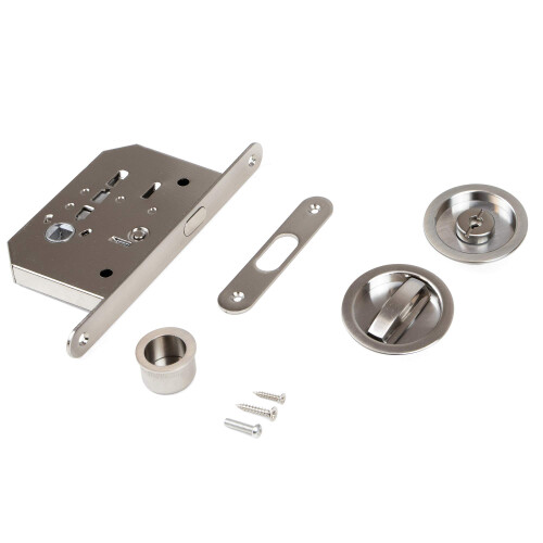 Emuca Set with Round Toggle Handle Lock kit for Sliding Doors  Satin Nickel