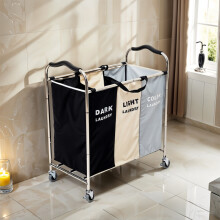 240L 3-Section Laundry Basket with Wheels