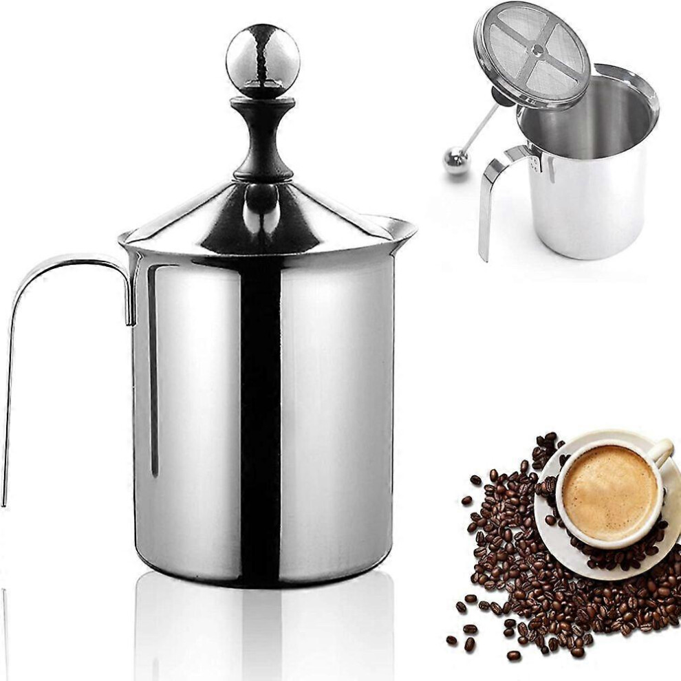 (As show, One size) Milk Frother Stainless Steel Double Mesh Manual Milk Frother 400ml-image-OPC-PGHS5TJ-NEW