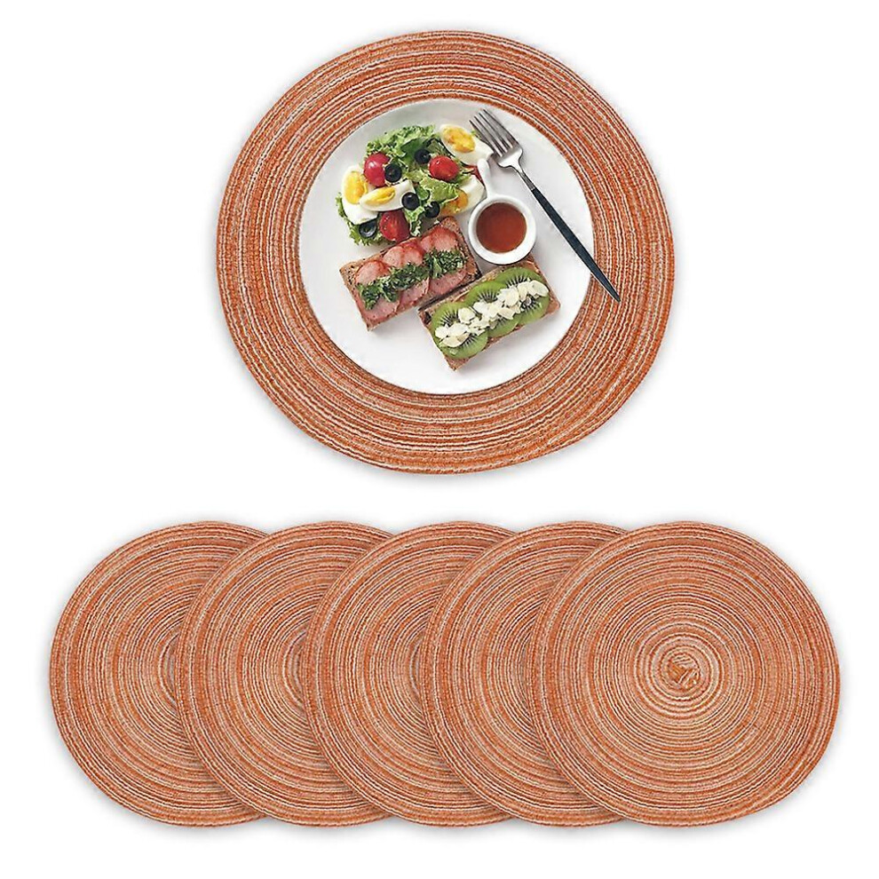 (As show, One size) Set of 6 Round Placemats Washable Cotton Heat Resistant Coasters-image-OPC-PGHS5YK-NEW