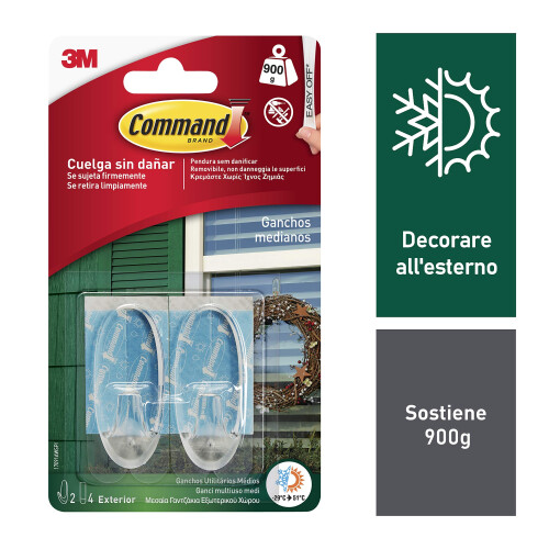 3M Command 17091AW - Pack of 2 Outdoor Oval Hooks  Medium with Strips  Transparent 1