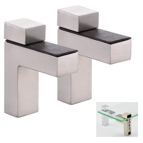 Solid Metal Justerbar Tr?/Glas Hylde Bracket V?gmontering B?rstet Nikkel 2 Pakke