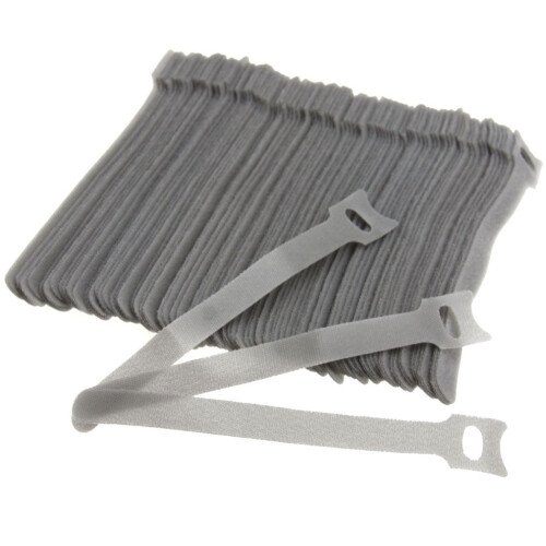 SING F LTD 100Pcs Reusable Gray Adjustable Cable Tidy Strap Ties Tidy Wrap Hook Loop