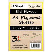 Trustleaf 3mm Birch Plywood A4-300x210x 3mm - (Pack of 1) - Laserable Low Fume E1 glue Ply