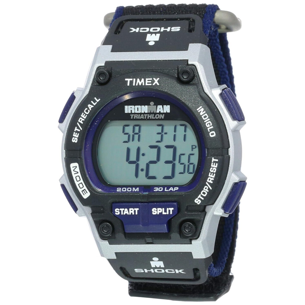 Timex Men's T5K198 Ironman Endure 30 Shock Full-Size Black/Silver-Tone/Blue Fast Wrap Watch
