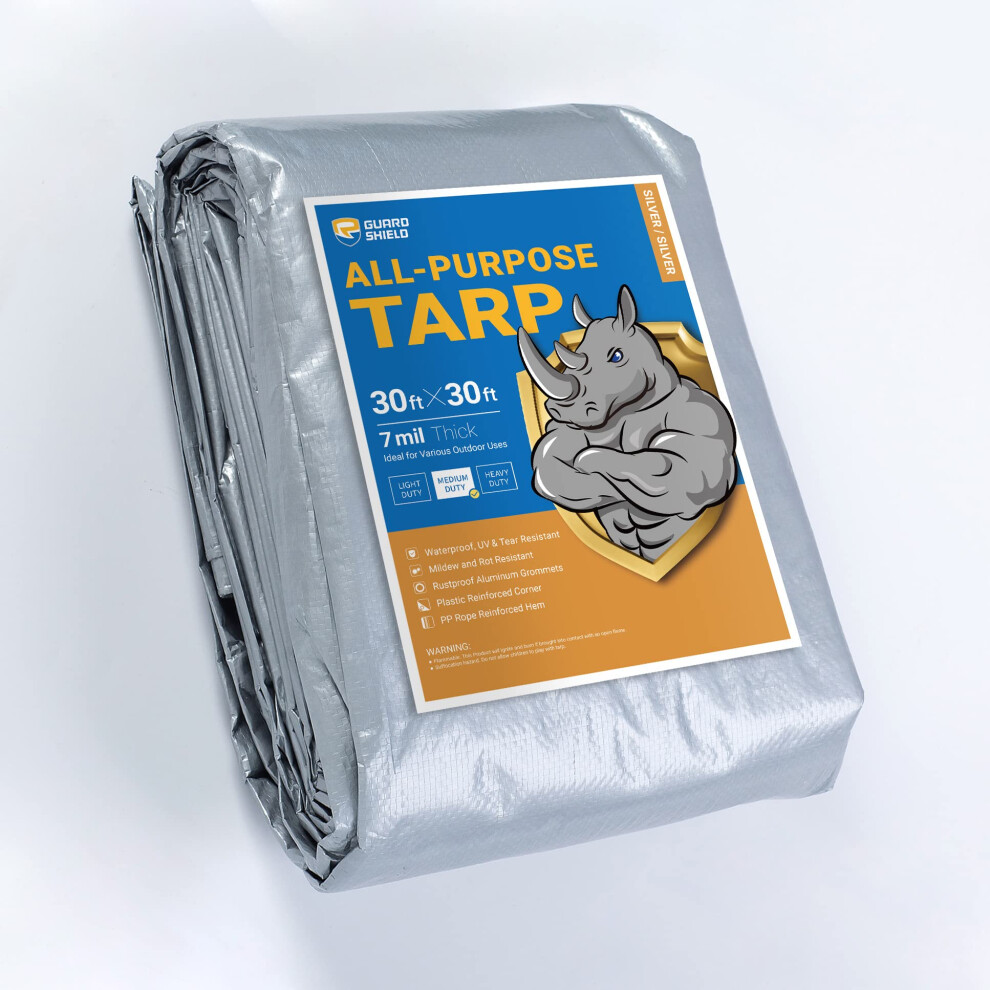 Guard Shield Silver Tarp Waterproof 30X30 Feet Medium Duty All Purpose Poly Tarps Cover 7Mil 765169908924