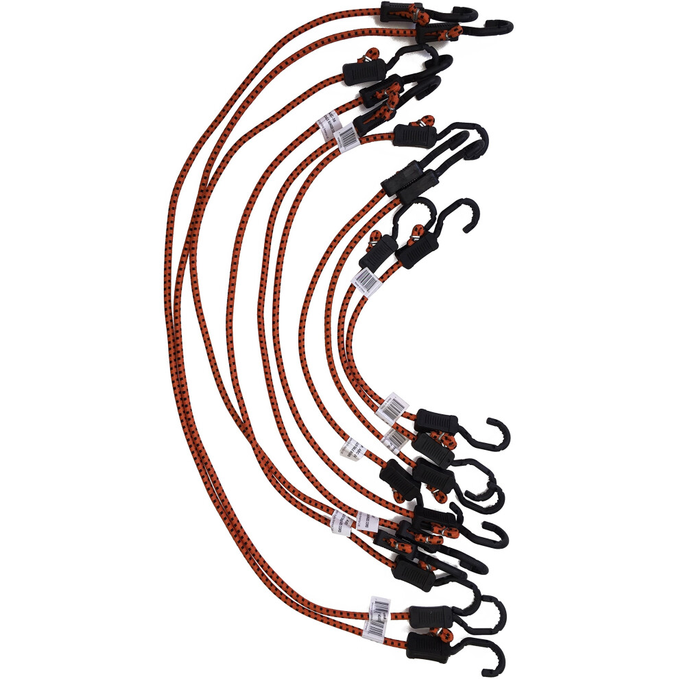Kotap Mabc-Asmt All- Purpose Adjustable Bungee Cords With Hooks Assorted Orange/Black 10 Count 720434930567