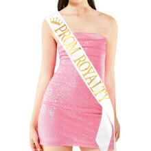 Fascia """"Prom Royalty"""" - Festa di danza scolastica di laurea Accessori per feste scolastiche Bianco con stampa dorata