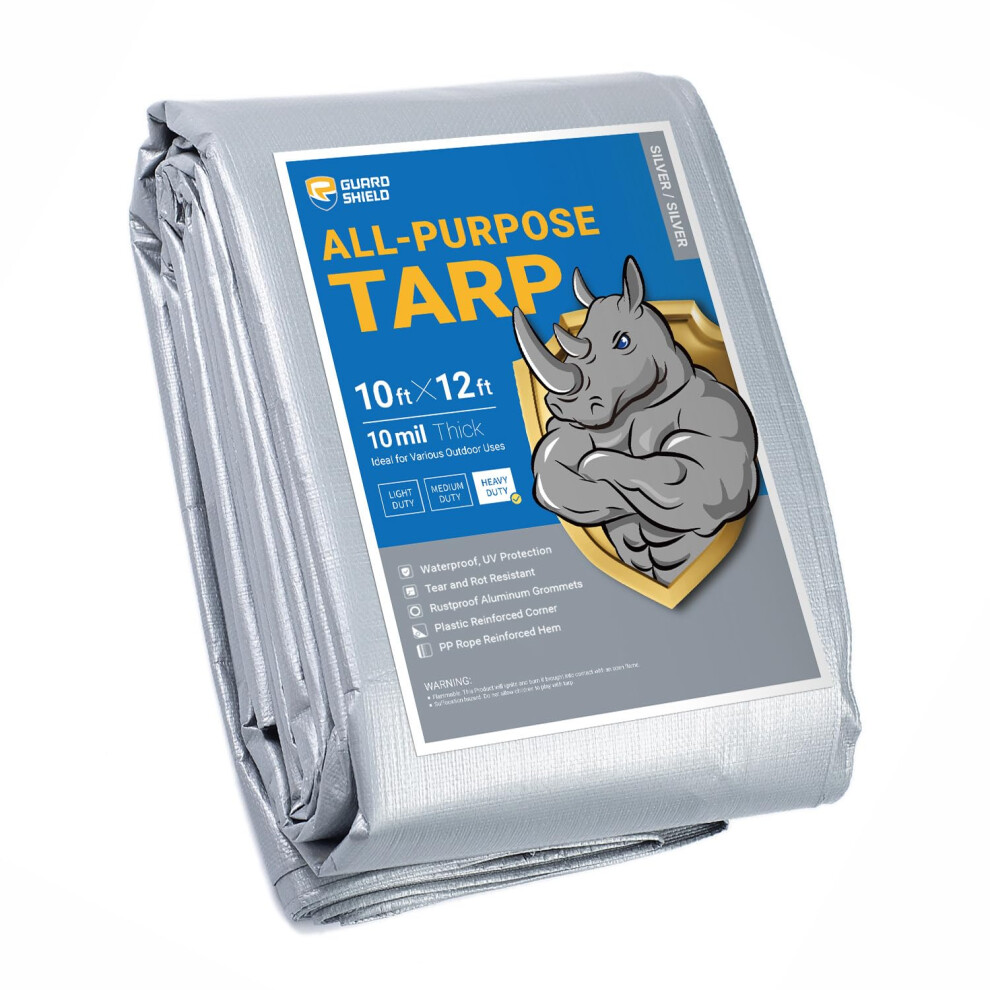 GUARD SHIELD Heavy Duty Tarp 10x12 Feet Silver Multi Purpose Thick Waterproof Poly Tarp Cover 10mil-image-OPC-PGHS7PG-NEW