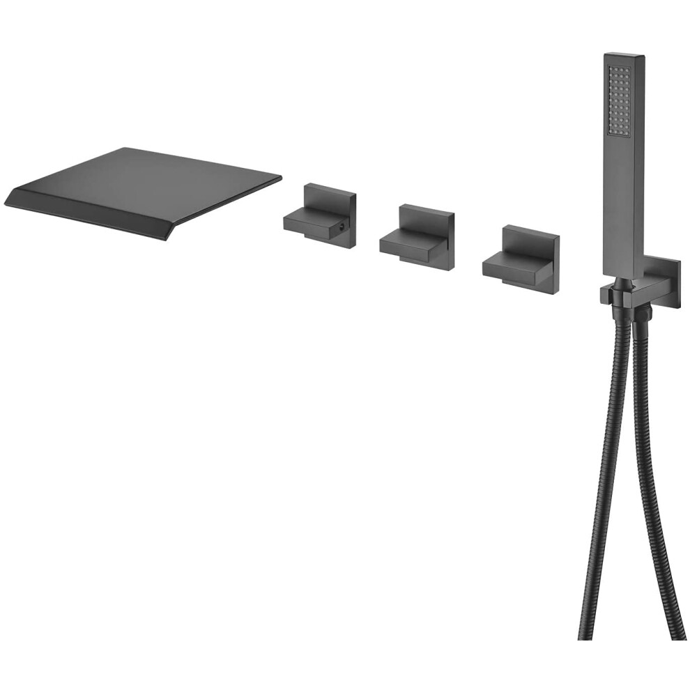Wall Mount Waterfall Tub Filler Faucet With Hand Shower High Flow Matte Black Bathtub Faucet Sumerain 607376396937