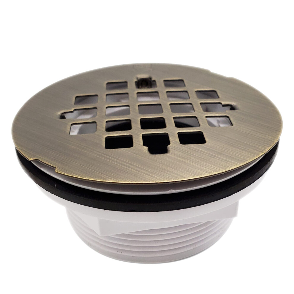 Westbrass D206p-06 2 No-Caulk Pvc Compression Shower Drain With 4-1/4 Round Grid Cover Antique Brass 747028433822