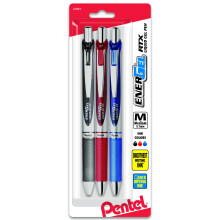 Pentel EnerGel RTX Gel Ink Pens 0,7 mm metalen punt zwart/rood/blauwe inkt 3-pack (BL77BP3M) diverse