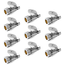10-Pack EFIELD Straight Stop Valve 1/2"""" Nominal (5/8"""" OD) Compression x 3/8"""" OD 1/4-Turn Chrome Plated Brass