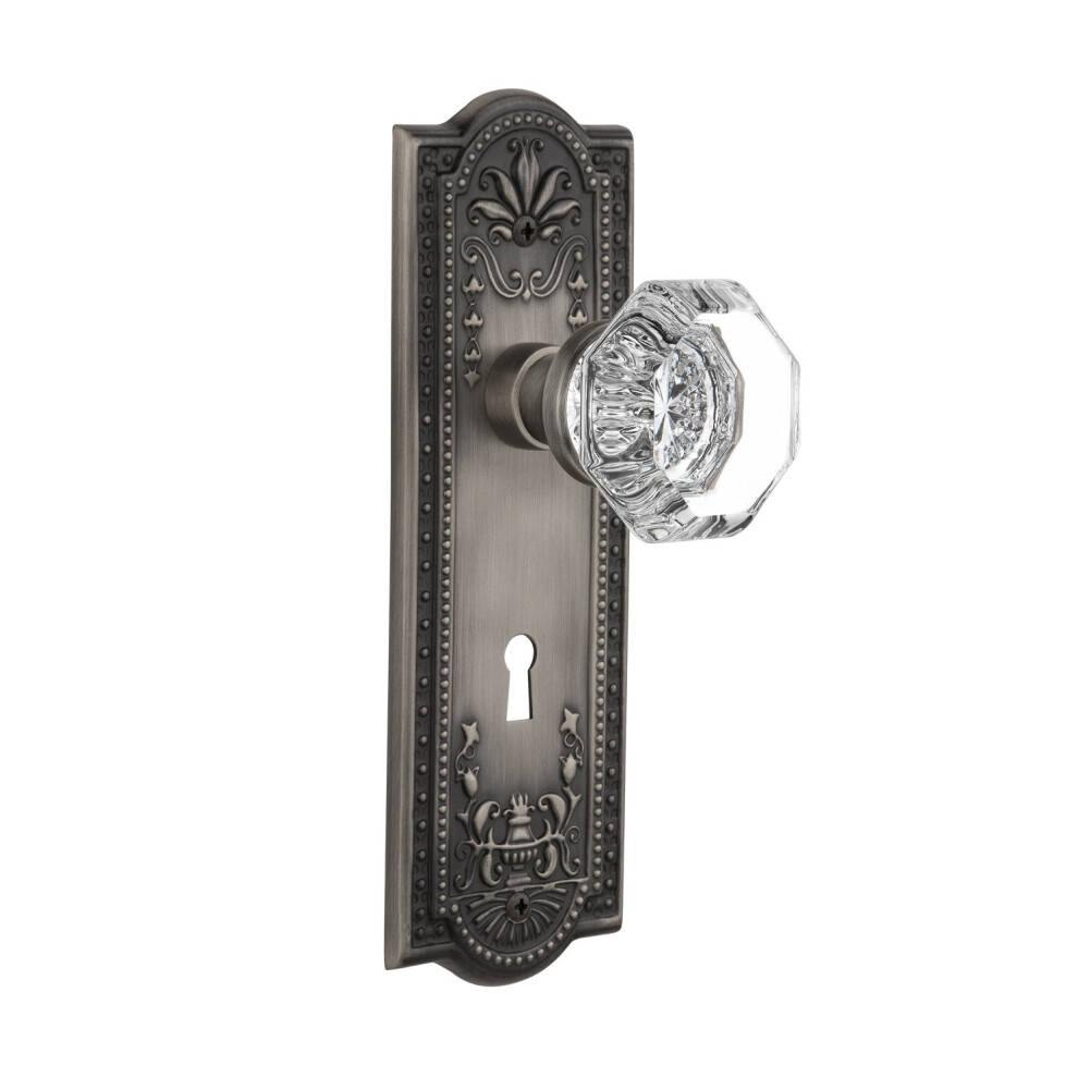 Photos - Door Handle Nostalgic Warehouse 718458 Meadows Plate with Keyhole Waldorf Crystal Knob Privacy - 2.75 Antique Pewter