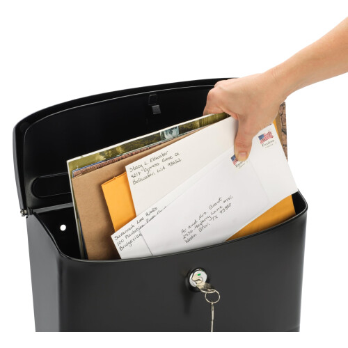 Architectural Mailboxes Princeton Galvanized Steel Locking Wall Mount Mailbox 2572B-10 Black Medium Capacity 2