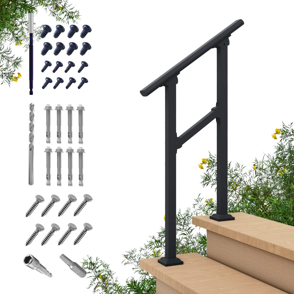 Chr 2 Steps Outdoor Handrails For Outdoor Steps Black Wrought Iron Hand Rail Stair Railing Kit (1-2 Steps Handrail) 810062150618