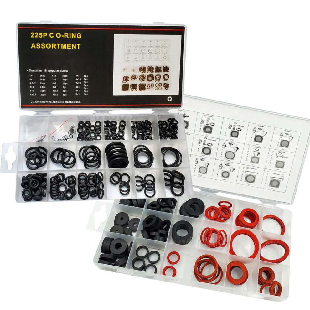 141 PCS Rubber Sealing Washer Kit with 225 PCS Faucet O-Rings Gasket Seal Assortment Set 34 Different Assorted Sizes