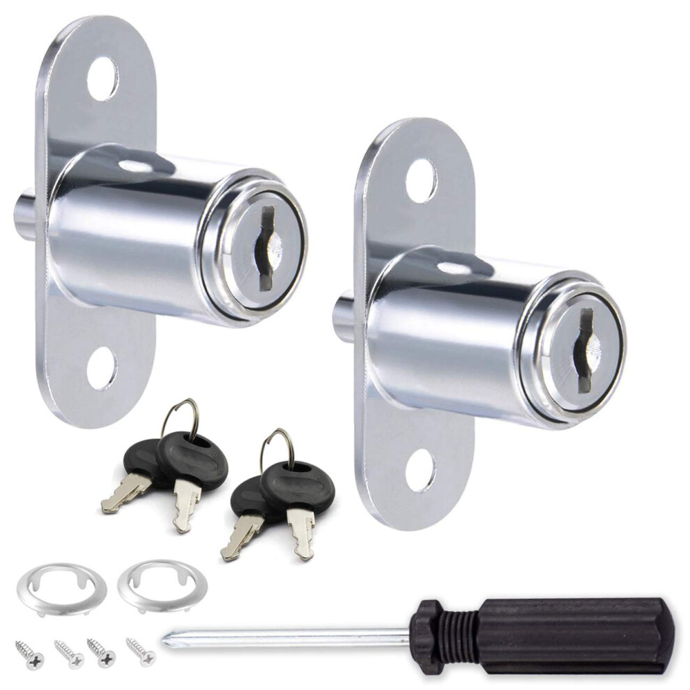 Tihood 2Pcs Push Plunger Lock With 1Pc Slotted Screwdriver 3/4-Inch(19Mm) Cylinder Diameter Zinc Alloy Chrome Finish 741663635597