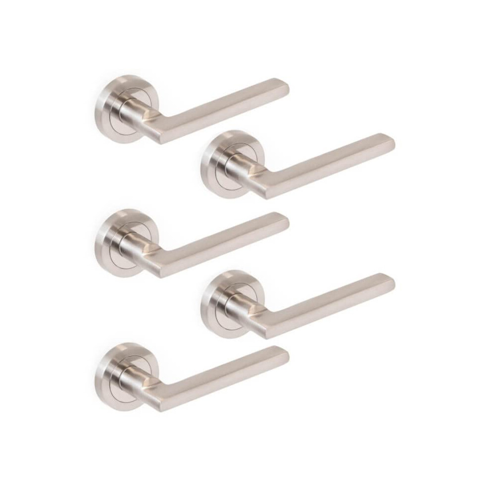 Jdel Pack Of 5 Sets Interior Door Handles Passage Door Handles Set With 50Mm Rosette Aluminum And Zamak Satin Nickel 8424939181289