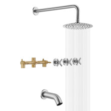 Tub and Shower Faucet Set 3 Handle with Valve Brushed Nickel High Flow Waterfall Tub Spout and Rain Shower Head SUMERAIN