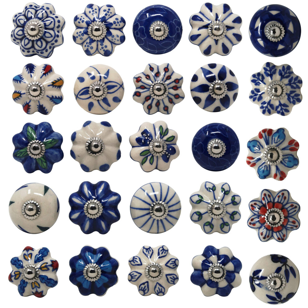 Ajuny Ceramic Knobs Colorful Blue For Kitchen Cabinets Bathroom Cupboards Dresser Drawers Chest Handmade Pottery Set Of 25 8903605811083