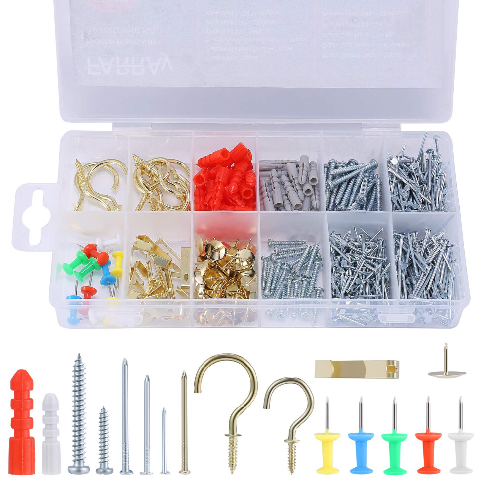 Farray Repair And Wall Hanging Kit: Screws Nails Drywall Anchors Picture Hangers Cup Hooks Push Pins Thumb Tacks 600Pcs 700512656565