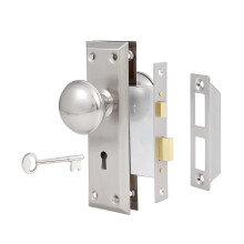 newliplace Mortise Lock Set for Interior Door Vintage Door Knob with Lock and Skeleton Key Antique Door Knobs Brushed Nickel Finish